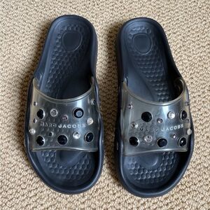 Marc Jacobs Clear and Black Pool Slides with Crystal Embellishments